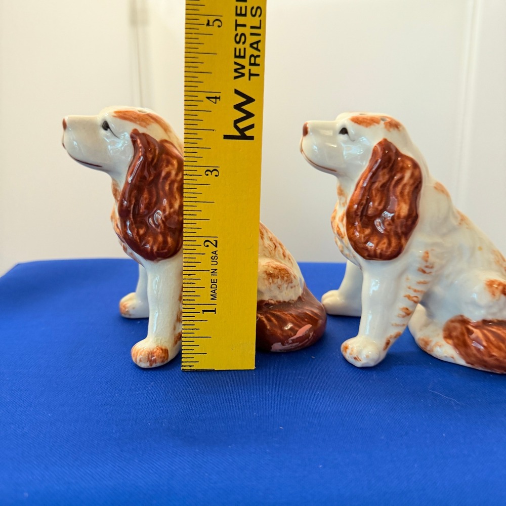 Vintage Spaniel Dog Salt and Pepper Shakers Ceramic Japan Brown White #2936 - Picture 7 of 13